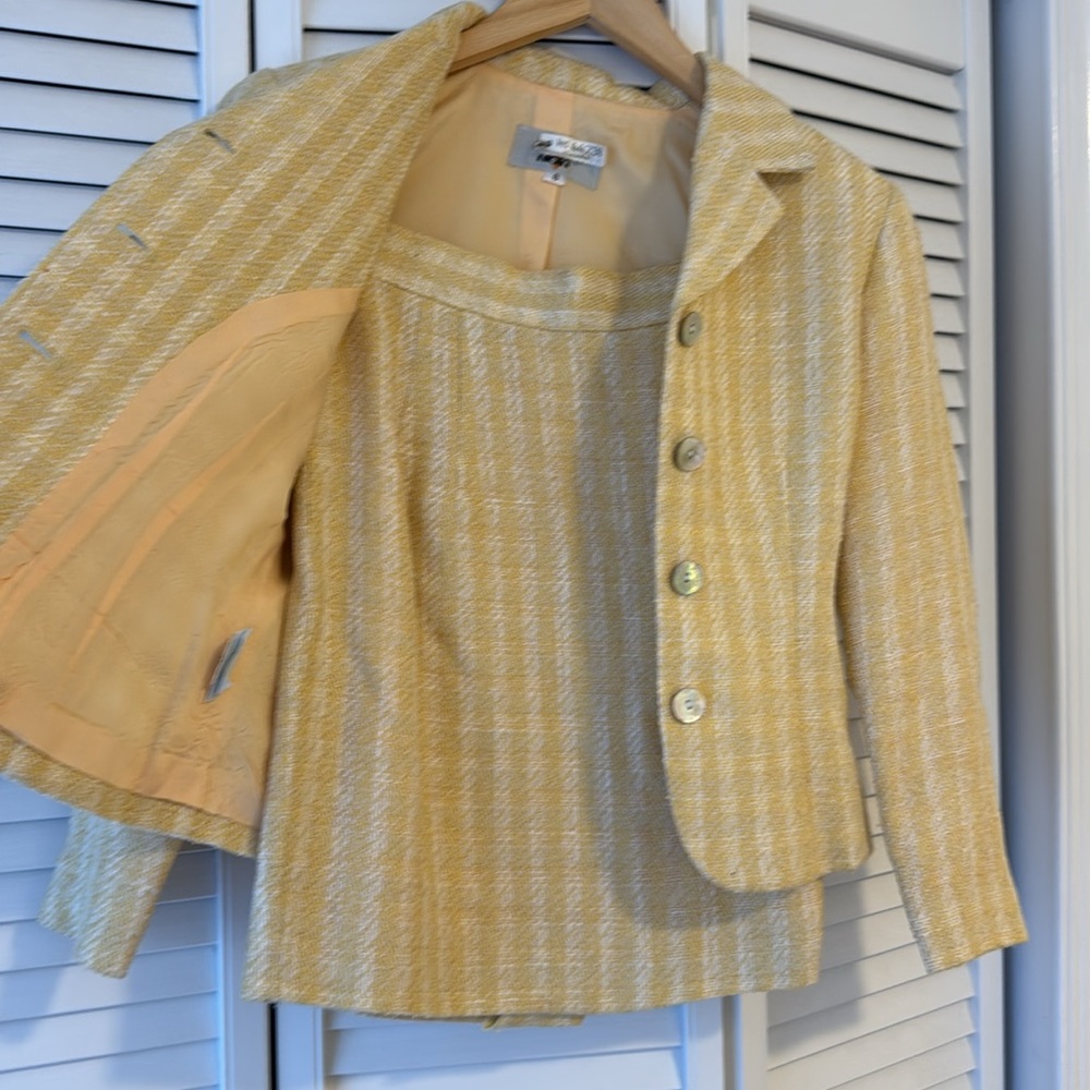 Celia Lowe yellow and white blazer and skirt set